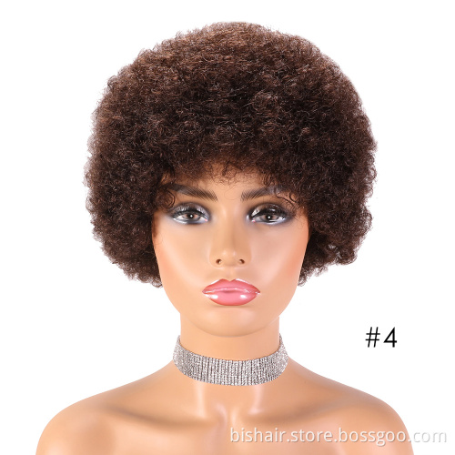 Wholesale Remy Short Afro Kinky Curly Wave Brazilian Human Hair Wigs Black Brown Color Wig For Black Women With Bang/Fringe Wigs